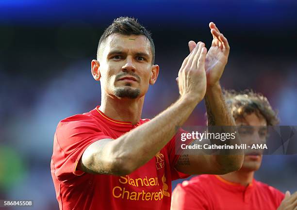 Dejan Lovren of Liverpool during the International Champions Cup 2016 match between Liverpool and Barcelona at Wembley Stadium on August 6, 2016 in...