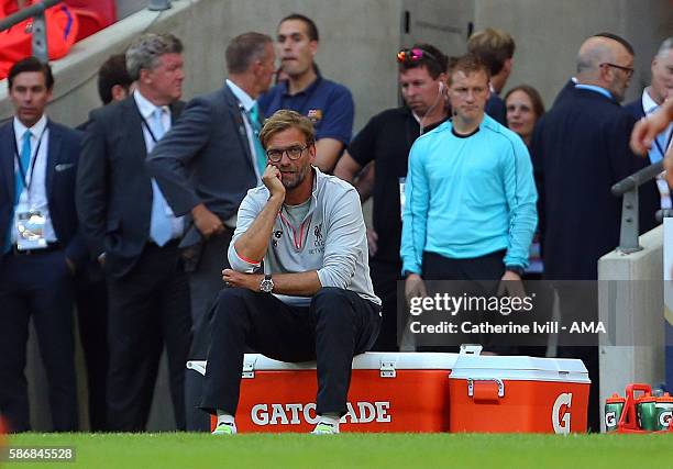 Jurgen Klopp manager of Liverpool during the International Champions Cup 2016 match between Liverpool and Barcelona at Wembley Stadium on August 6,...