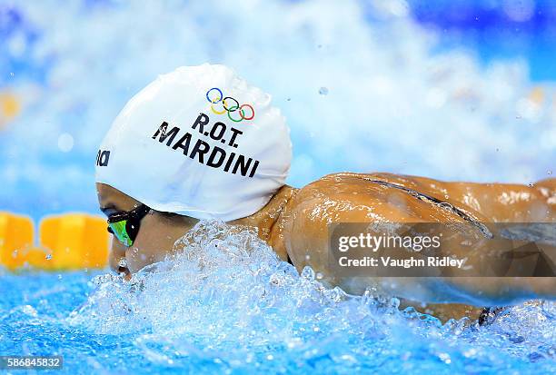 Yusra Mardini of the Refugee Olympic Team competes in the Women's 100m Butterfly Heats on Day 1 of the Rio 2016 Olympic Games at the Olympic Aquatics...