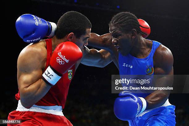 Michel Borges of Brazil competes against Hassan Ndam Njikam of Cameroon during their Men's Heavy 81kg Preliminary bout on Day 1 of the Rio 2016...