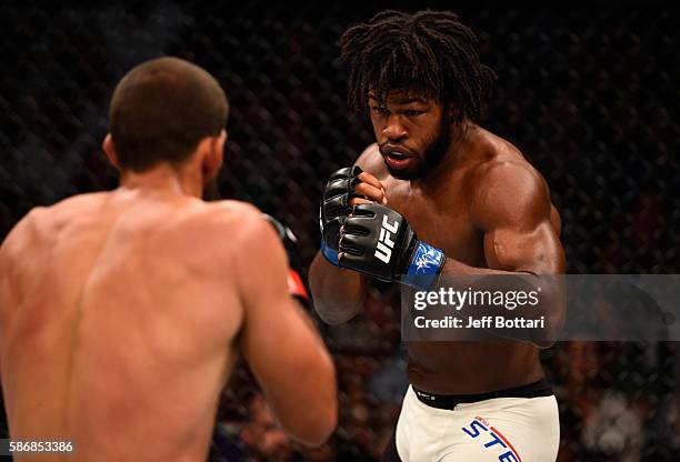 Dominique Steele circles Court McGee in their welterweight bout during the UFC Fight Night event at Vivint Smart Home Arena on August 6, 2016 in Salt...