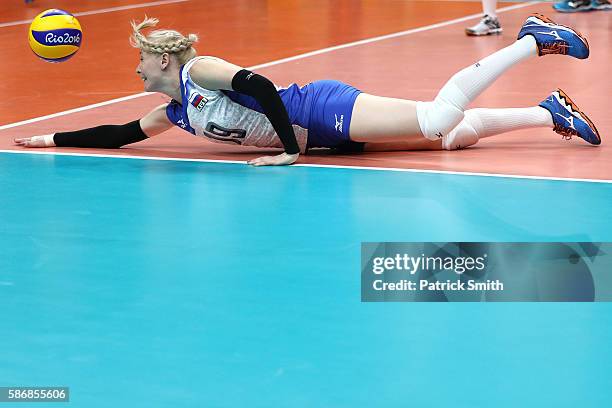 Anna Malova of Russia reaches for a dig against Argentina during the Women's Preliminary Pool A match between Russia and Argentina on Day 1 of the...