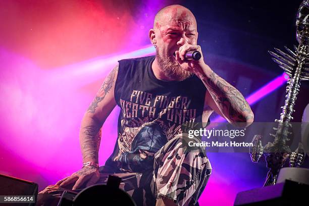 Ivan L. Moody performs with Five Finger Death Punch on Day 1 of the Heavy Montreal Festival at Parc Jean-Drapeau on August 6, 2016 in Montreal,...