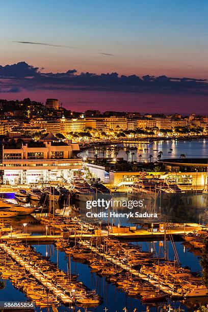 aerial view of cannes at sunrise - cannes aerial stock pictures, royalty-free photos & images