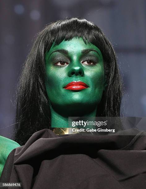 Model Liz LeGrande of California, dressed as the character Vina from the "Star Trek" television franchise, participates during a "MAC" panel at the...