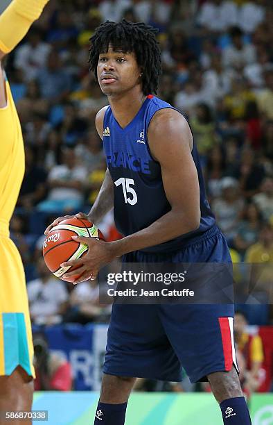 Mickael Gelabale of France in action during the group phase basketball match between France and Australia on day 1 of the Rio 2016 Olympic Games at...