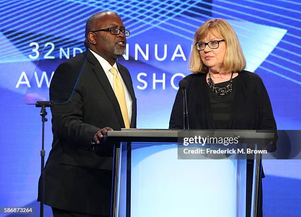 Eric Deggans and Kristi Turnquist speak onstage at the 32nd annual Television Critics Association Awards during the 2016 Television Critics...