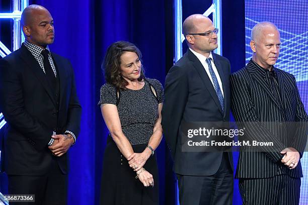 Executive producers Anthony Hemingway, Nina Jacobson, Brad Simpson and Ryan Murphy accept the award for 'Outstanding Achievement in Movies,...
