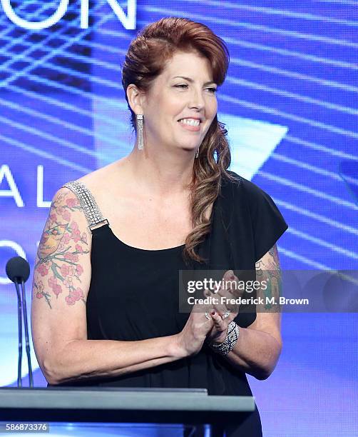Maureen Ryan speaks onstage at the 32nd annual Television Critics Association Awards during the 2016 Television Critics Association Summer Tour at...