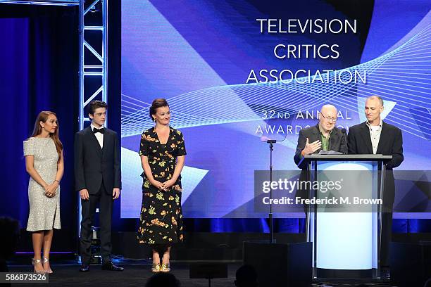 Actors Holly Taylor, Allison Wright and Keidrich Sellati, series creator Joe Weisberg and executive producer Joel Fields accept the award for...