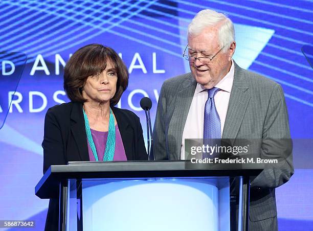Actress Valerie Harper and writer/producer Allan Burns speak onstage at the 32nd annual Television Critics Association Awards during the 2016...