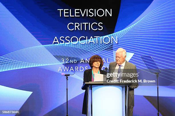 Actress Valerie Harper and writer/producer Allan Burns speak onstage at the 32nd annual Television Critics Association Awards during the 2016...