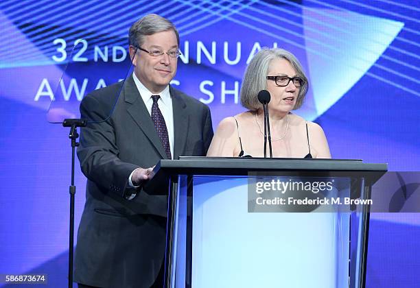 Matt Roush and Ellen Gray speak onstage at the 32nd annual Television Critics Association Awards during the 2016 Television Critics Association...