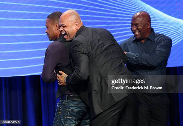 Actor Cuba Gooding Jr., executive producer/director Anthony Hemingway and director John Singleton onstage at the 32nd annual Television Critics...