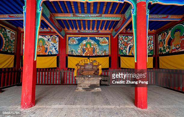 Mural painting of Tibetan Buddhist figure. Kumbum Monastery is one of the two most important Tibetan Buddhist monasteries outside Tibet. In order to...