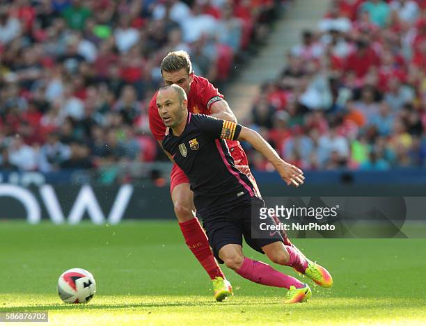 Barcelona's Andres Iniesta during todays match during International Championships Cup match between Liverpool FC and FC Barcelona played Wembley...