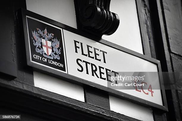 Road sign for Fleet Street is pictured on August 5, 2016 in London, England. The last two remaining journalists finished their jobs today having been...