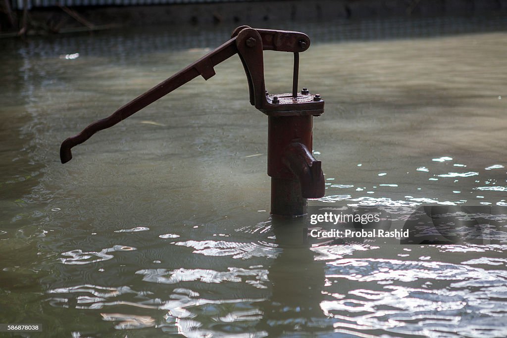 A sinking tube well at a flood affected area in Sarisha bari...