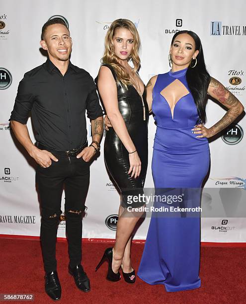 Big Heart Event Productions' Lawrence Charles, model Chelsea Jeffers, and hair stylist Brandi J. Andrews attend Los Angeles Travel Magazine 2016...