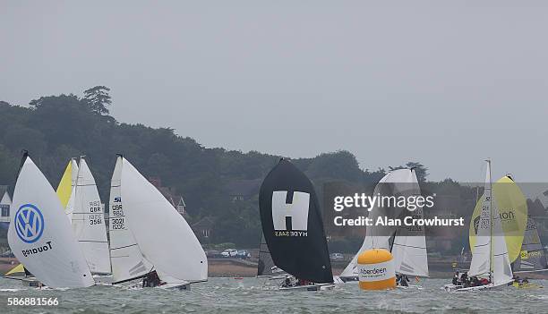 The SB20 class leave the start line during the Aberdeen Asset Management Cowes Week on August 7, 2016 in Cowes, England.