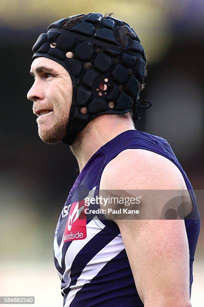 Hayden Ballantyne of the Dockers looks on during the round 20 AFL match between the Fremantle Dockers and the West Coast Eagles at Domain Stadium on...