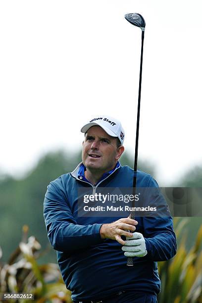 Anthony Wall of England takes his tee shot on hole 10 on day four of the Aberdeen Asset Management Paul Lawrie Matchplay at Archerfield Links Golf...
