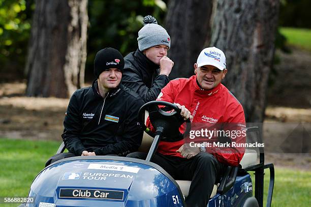 Paul Lawrie of Scotland at the green on hole 7 with his children on day four of the Aberdeen Asset Management Paul Lawrie Matchplay at Archerfield...