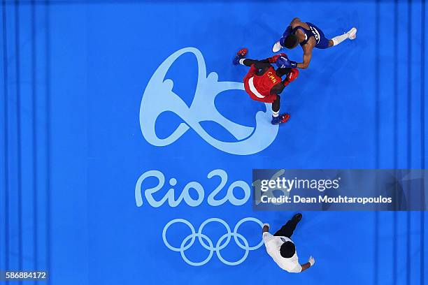 Galal Yafai of Great Britain competes against Simplice Fotsala of Cameroon in their Men's Light Fly 46-49kg Preliminary bout on Day 1 of the Rio 2016...