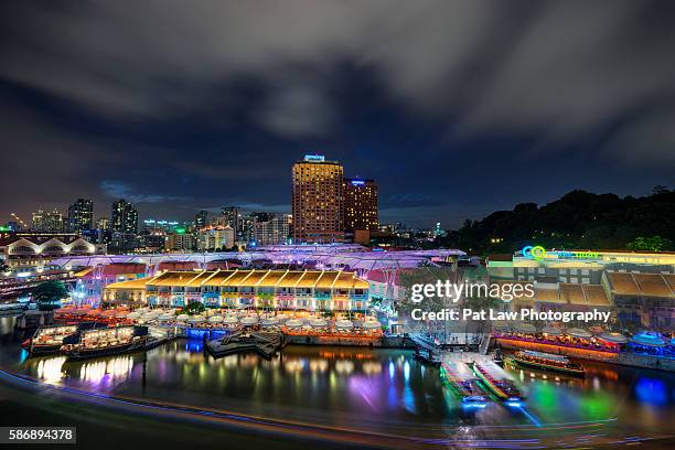 spectacular views of clarke quay - singapore city landscape stock pictures, royalty-free photos & images