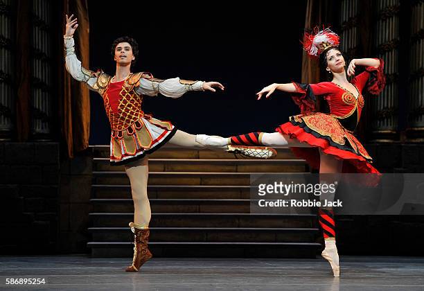Anna Tikhomirova as Mireille de Poitiers and Artem Ovcharenko as Antoine Mistral in The Bolshoi Ballet's production of Alexei Ratmansky's revival of...
