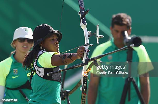 Ane Marcelle Dos Santos of Brazil competes during the Women's Team Eliminations match between Brazil and Italy on Day 2 of the Rio 2016 Olympic Games...