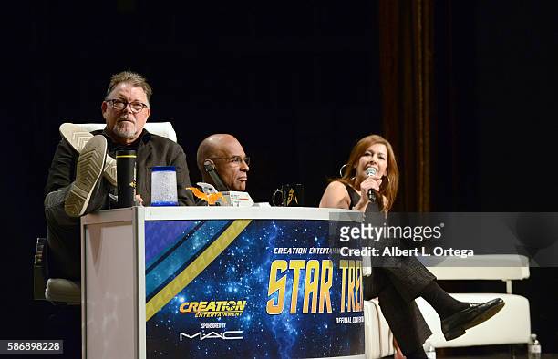 Actor Jonathan Frakes, actor Michael Dorn and actress Marina Sirtis on day 4 of Creation Entertainment's Official Star Trek 50th Anniversary...