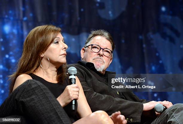 Actress Marina Sirtis and actor Jonathan Frakes on day 4 of Creation Entertainment's Official Star Trek 50th Anniversary Convention at the Rio Hotel...