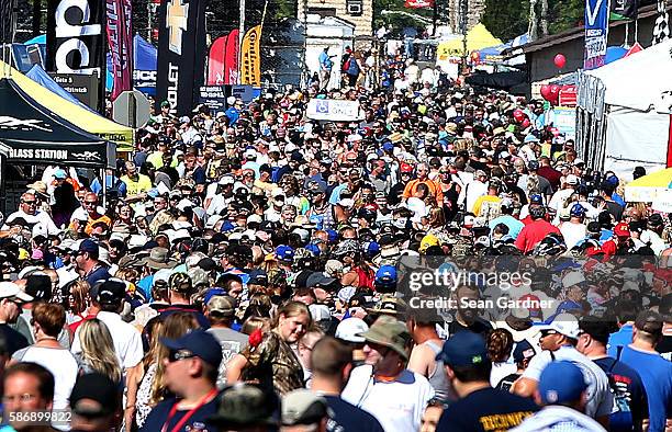 View of race fans in the infield fan zone prior to the NASCAR Sprint Cup Series Cheez-It 355 at Watkins Glen International on August 7, 2016 in...