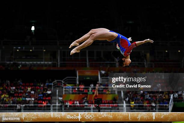 Seda Tutkhalian of Russia competes on the balance beam during Women's qualification for Artistic Gymnastics on Day 2 of the Rio 2016 Olympic Games at...