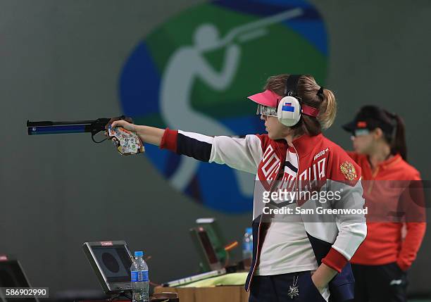 Vitalina Batsarashkina of Russia competes in the Women's 10m Air Pistol event during the shooting competition on Day 2 of the Rio 2016 Olympic Games...