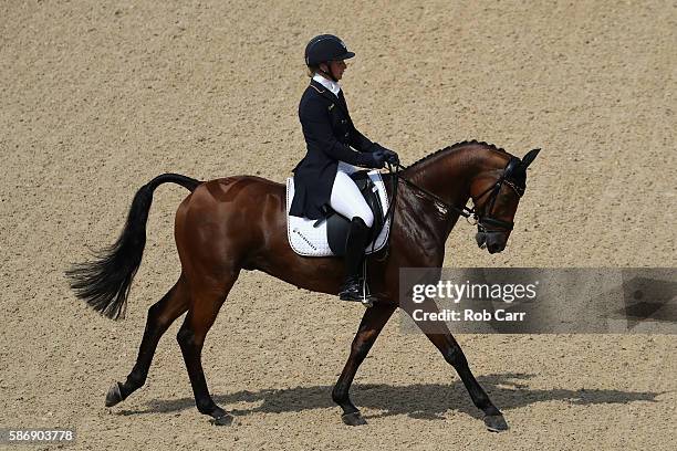 Julia Krajewski of Germany riding Samourai Du Thot competes in the Eventing Team Dressage event during equestrian on Day 2 of the Rio 2016 Olympic...