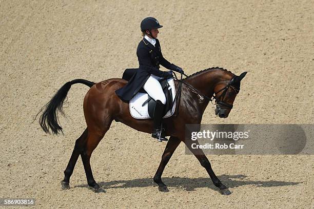 Julia Krajewski of Germany riding Samourai Du Thot competes in the Eventing Team Dressage event during equestrian on Day 2 of the Rio 2016 Olympic...