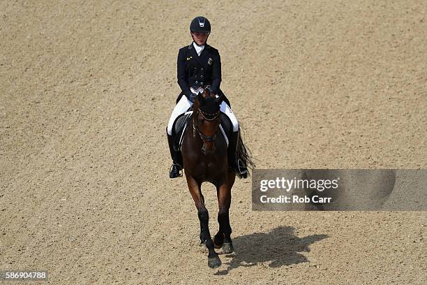 Julia Krajewski of Germany riding Samourai Du Thot competes in the Eventing Team Dressage event during equestrian on Day 2 of the Rio 2016 Olympic...