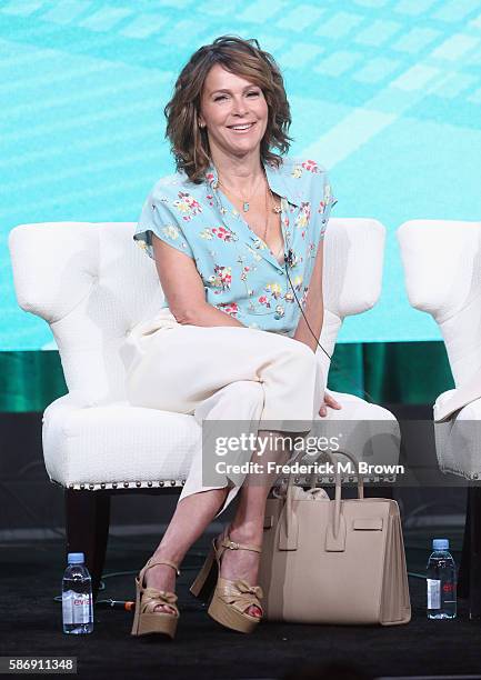 Actress Jennifer Grey speaks onstage at the 'Red Oaks' panel discussion during the Amazon portion of the 2016 Television Critics Association Summer...