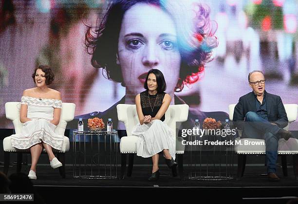 Creator/executive producer/actress Phoebe Waller-Bridge, actress Sian Clifford and director Harry Bradbeer speak onstage at the 'Fleabag' panel...