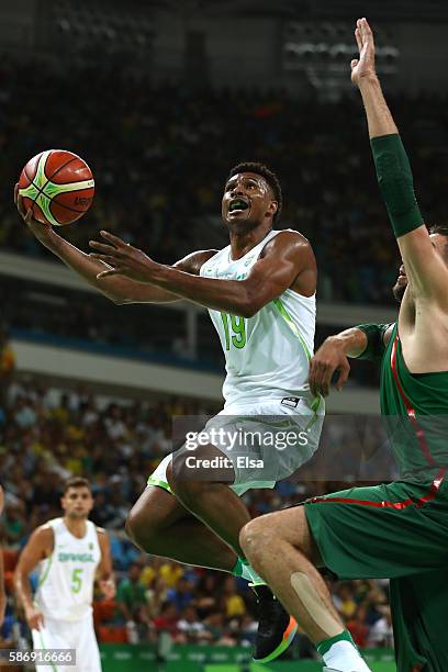 Leandro Barbosa of Brazil puts up a shot during a Men's preliminary round basketball game between Brazil and Lithuania on Day 2 of the Rio 2016...