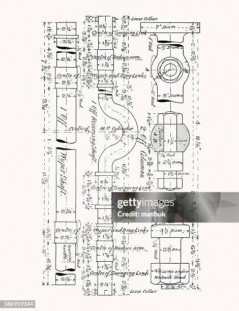 engine technical illustration - engine blueprint stock illustrations