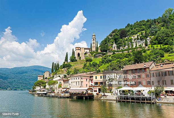 morcote village with the church of santa maria del sasso - lugano switzerland stock pictures, royalty-free photos & images