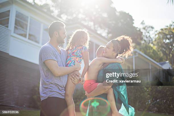 australian aboriginal family enjoying in the garden at home - australian culture bildbanksfoton och bilder