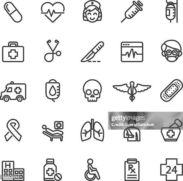 medical hospital care clinic emergency line icons | eps10 - ärgern stock-grafiken, -clipart, -cartoons und -symbole