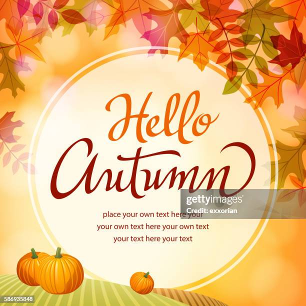 hello autumn with pumpkins - fall background stock illustrations
