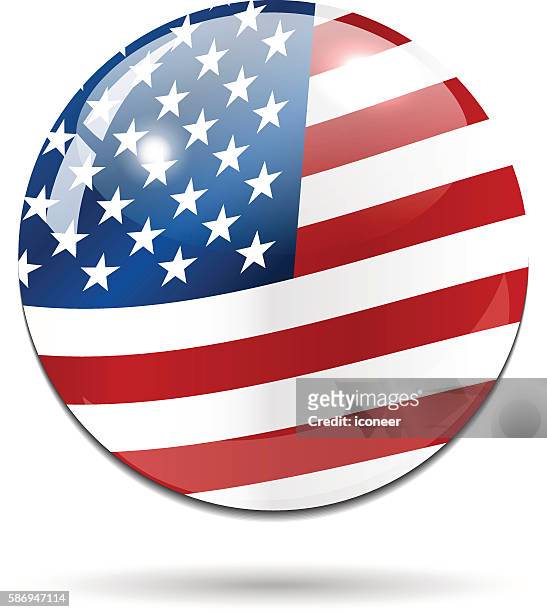 usa stars and stripes flag glossy button with american flag - american flag pin stock illustrations