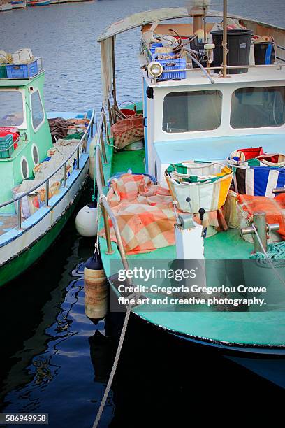 small fishing boats - limassol port stock pictures, royalty-free photos & images