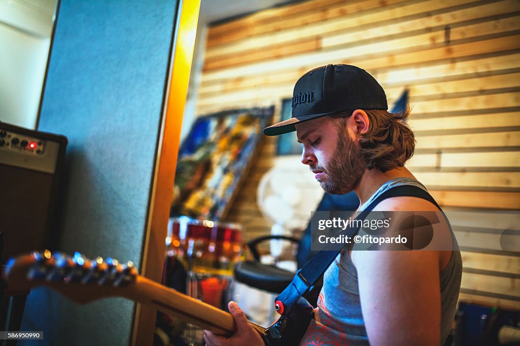 Icelander man playing the Guitar